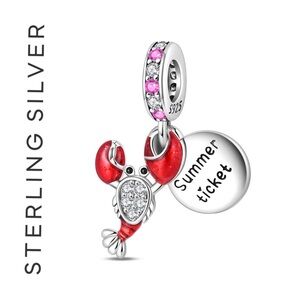 🌟 S925 Sterling Silver Sparkling Red Lobster Dangle Charm